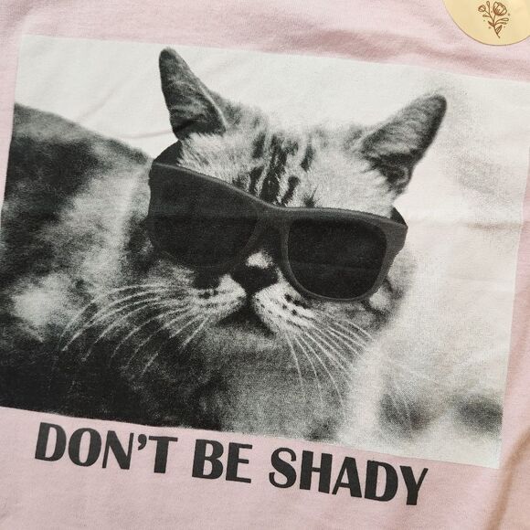 🔹️Recycled Threads Pink "Don't Be Shady" Cool Cat Crop Top XLarge - Picture 5 of 6